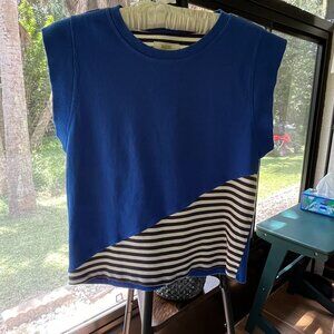 Ladies Cap Sleeve Top from Anthropologie Maeve Brand Blue Black Strips Size L